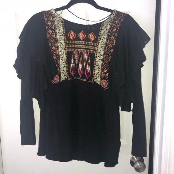 Tops - ✨ NWOT Free People Ruffled Boho Embroidered Top